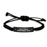 Funny Rescue Worker Gifts - Best Effin' Rescue Worker Ever Rope Bracelet, Adjustable 3.34-9.84 inches, Black Stainless Steel with Interlaced Rope, Gifts for Rescue Workers from Friends and Family - Image 1